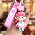Roze sakura meisje siliconen sleutelhanger, schattige mooie cartoon pop tas hanger. - Gevlochten kersenbloesemmeisje