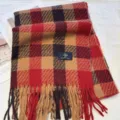 Classic plaid scarf for women winter cozy imitation cashmere warm tassel fashion cozy wrap. - Lucky Red