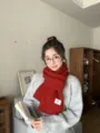 Cozy red knit winter scarf detail, soft warm woolen neck warmer for cold weather daily wear. - Red