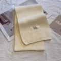 Cream white solid color knit scarf, soft warm winter neck wrap for women variant. - Solid White