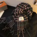 Écharpe à franges à carreaux automne hiver style coréen chaud tricot pour femmes. - Bleu