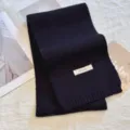 Solid color black knitted winter scarf, soft wool blend fashion neck warmer for women. - Solid Black