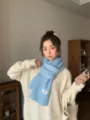 Cozy winter light blue wool knitted scarf for women, soft warm neck warmer variant style. - Light Blue