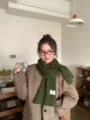 Dark green wool knit scarf for women, cozy winter neck warmer and stylish cold weather gear. - Army Green