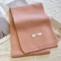Solid pink knit scarf for women, cozy winter neck warmer, stylish Korean style winter accessory. - Solid Pink