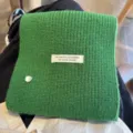 Green wool blend knitted scarf, thick warm winter neck warmer with handmade label and button. - Christmas Green