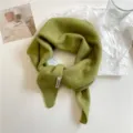 Solid color knitted triangle scarf wool blend warm winter fashion multi-functional shawl green. - Green