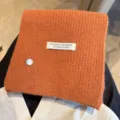 Orange wool blend knitted scarf with shell accent, cozy thick solid winter warm neck warmer. - Orange