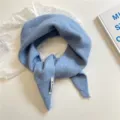 Light blue knit triangular scarf woolen winter warm headscarf versatile fashion accessory - Blue