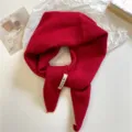 Solid color wool blend knitted triangle scarf winter warm fashion women headscarf red - Burgundy