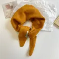 Solid color wool blend knitted triangular scarf women versatile warm fashion winter headscarf - Orange