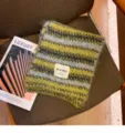 Korean style cozy wool-blend striped winter knitted scarf for women and men warmth. - Green