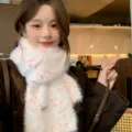 Bufanda de invierno suave de felpa con puntos de colores estilo coreano cálida linda mujer - Rosa Blanco