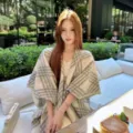 Women plaid shawl cape beige long vintage wrap blanket elegant cozy winter outer wear - Style 2
