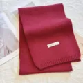 Wine red Korean style solid knit winter scarf, cozy woolen warm neck wrap for women. - Solid Angola Red