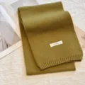 Elegant solid color knit scarf for women, soft winter warm wool neck warmer olive green. - Solid Olive Green