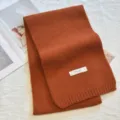 Korean solid color knitted scarf, cozy winter warm woolen neck wrap for women versatile. - Solid Caramel