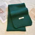 Dark green knitted winter scarf, solid color wool neck warmer for women everyday style. - Solid Green