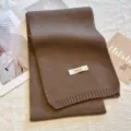 Winter solid color brown knitted scarf cozy soft warm fashion casual neck warmer stylish - Dark Khaki