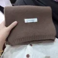 Brown winter knitted scarf variant, solid color warm neck warmer for women and men. - Coffee