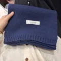 Dark blue knit scarf winter warm solid color casual soft ribbed fashion neck warmer - Navy Blue