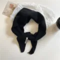 Solid color wool knit triangular scarf for women, versatile black winter warm fashion headscarf. - Black