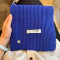 Blue knitted wool blend scarf with shell charm, warm winter neck warmer, soft solid color wrap. - Sapphire Blue