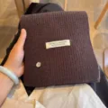 Brown wool blend knitted scarf with small shell button and handmade label, warm winter scarf. - Chocolate Brown