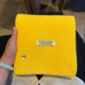 Korean style yellow wool blend knit scarf with shell charm, thickened warm solid color. - Yellow