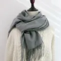 Winter solid grey cashmere feel tassel scarf for women and men, classic warm winter neck wrap. - 200cm / Light Gray