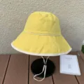 Sommer gelber Fischerhut mit weißem Rand und verstellbarem Kinnriemen für Sonnenschutz im Freien. - M (56-58cm) / Gelb