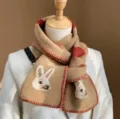 Bufanda de invierno de punto con diseño de conejo lindo para mujer, cálida y retro chic. - Caqui