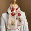 Bufanda de punto con patrón de corazón y conejo para mujer, cálida bufanda de invierno. - Beige