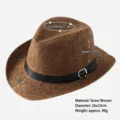 Chapeau panama en paille marron avec indications de taille pour l'été - 58cm / Chapeau de Paille Panama à Boucle de Ceinture (B3219) / Café