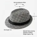 Chapeau Panama en paille tissée pour hommes et femmes avec dimensions détaillées - 58cm / Chapeau de Paille Panama à Ruban Quadrillé (B3219) / Patchwork Noir et Blanc