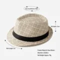 Chapeau panama en paille beige et blanc avec ruban noir - 58cm / Chapeau de Paille Panama à Ruban Quadrillé (B3219) / Kaki et Blanc