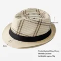 Strohhut im Panama-Stil für den Sommer mit Karomuster und schwarzem Bandakzent. - 58cm / Farbblock Panama Strohhut / Zweifarbiger Panama-Strohhut mit Karoband, Beige