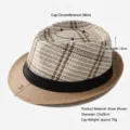 Eleganter Sommer-Strohhut im Panama-Stil mit karierter Muster und schwarzem Hutband - 58cm / Farbblock Panama Strohhut / Zweifarbiger Panama-Strohhut mit Karoband, Khaki