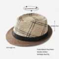 Strohhut Panama-Stil Spezifikationen mit 58 cm Umfang und 12 cm Tiefe für den Sommer - 58cm / Farbblock Panama Strohhut / Zweifarbiger Panama-Strohhut mit Karoband, Kaffee