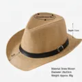 Klassischer Fedora-Strohhut in Khaki mit einem dekorativen schwarzen Lederband - 58cm / Panama Strohhut mit Gürtelschnalle / Panama-Strohhut mit Gürtelschnalle, Khaki