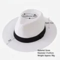 Weißer atmungsaktiver Strohhut Panama mit schwarzem Band und 58 cm Kopfumfang - 58cm / Panamahut / Panama-Strohhut mit Band, Weiß