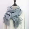 Solid color light grey cashmere feel winter scarf variant with fringe, warm and cozy. - 200cm / Silver Gray