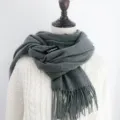 Solid color cashmere-feel winter scarf for women, grey thick long fringed fashion neckerchief. - 200cm / Marl Grey