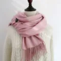 Solid pink winter imitation cashmere tassel scarf, cozy and warm women accessory. - 200cm / Dusty Pink