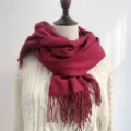 Solid color wine red winter imitation cashmere scarf for women with fringe design. - 200cm / Dark Red