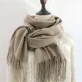 Cozy solid color winter cashmere feel long scarf with chic fringe for women and men - 200cm / Shrimp Pink