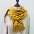 Solid color winter long imitation cashmere scarf for women warm cozy fringe yellow neck wrap - 200cm / Turmeric