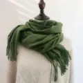Army green winter tassel scarf for women, warm thick cashmere feel long neck wrap shawl. - 200cm / Fruit Green