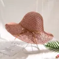 Chapeau de paille d'été style japonais grand bord plage vacances chapeau de soleil - M (56-58cm) / Rose Poudré
