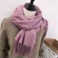 Winter solid color imitation cashmere tassel scarf for women, cozy and warm pink accessory. - 200cm / Dusty Pink